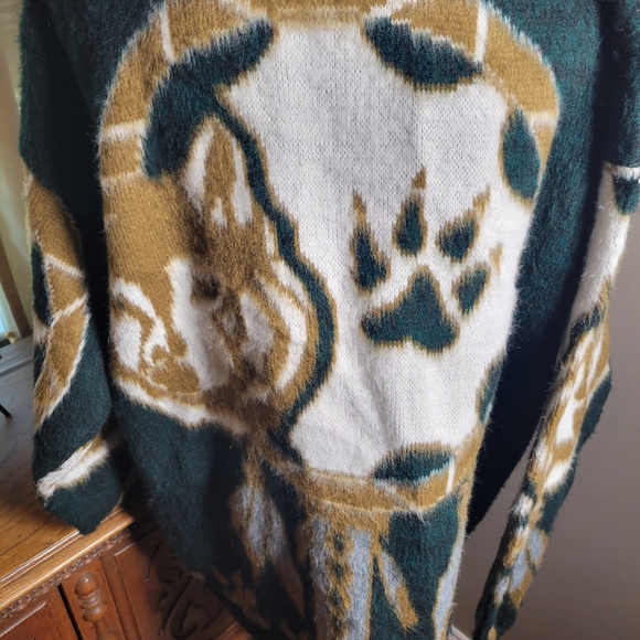 VINTAGE YARINA WOOL WOLF PRINT ZIP UP CARDIGAN - Picture 6 of 12